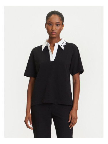 KARL LAGERFELD Тениска с яка и копчета A3W17113 Черен Regular Fit