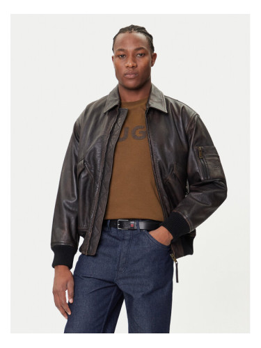 HUGO Кожено яке Laviat 50541865 Кафяв Regular Fit