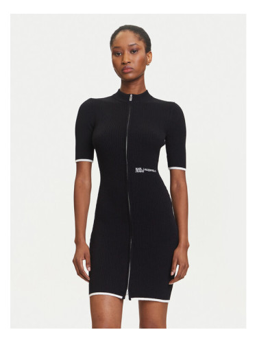 Karl Lagerfeld Jeans Плетена рокля A3W13013 Черен Slim Fit