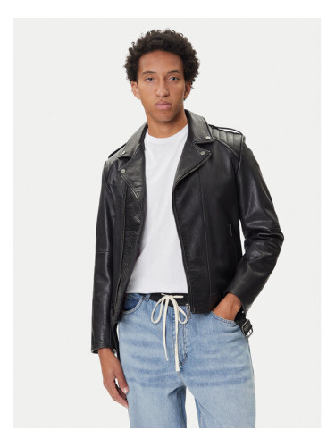 HUGO Кожено яке Lowis-6 50542108 Черен Regular Fit