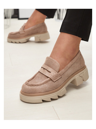 Resti Light brown women's openwork moccasins on a solid sole Ejina - Footwear