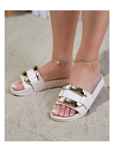 Resti Women's beige slippers with golden Serina ornament - Footwear