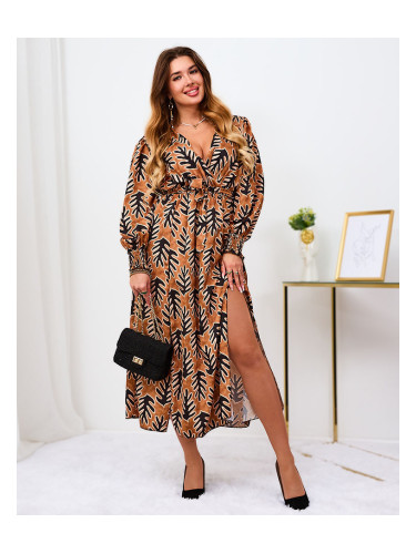 Resti Camel patterned women's maxi dress