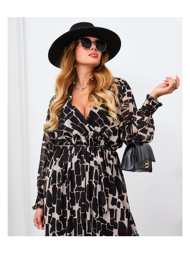 Resti Black and beige patterned women's maxi dress