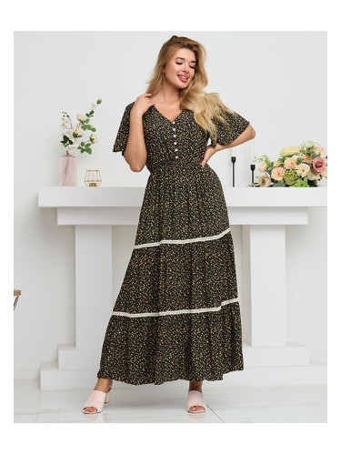 Resti Women's black flared floral maxi dress - Clothing