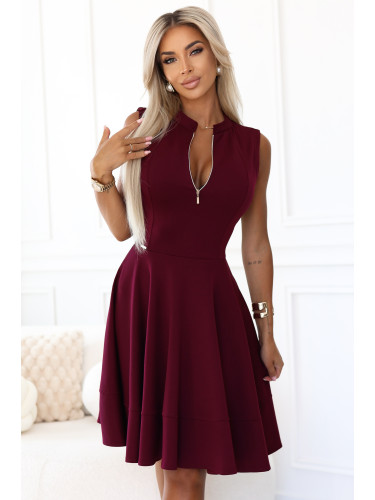 573-4 Exclusive dress with a flared bottom and a zipper - burgundy
