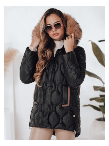 Дамско зимно яке LUMORE с качулка, черно