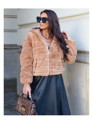 Resti Double-sided women's jacket with fur in light brown