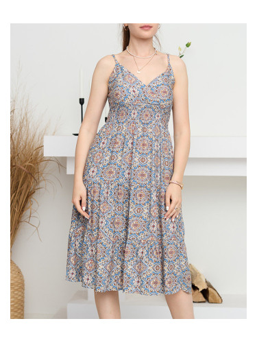Resti Beige and blue women's summer dress with print - Clothing