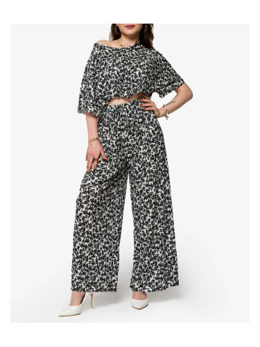 Resti White women's pleated set with black flowers - Clothing