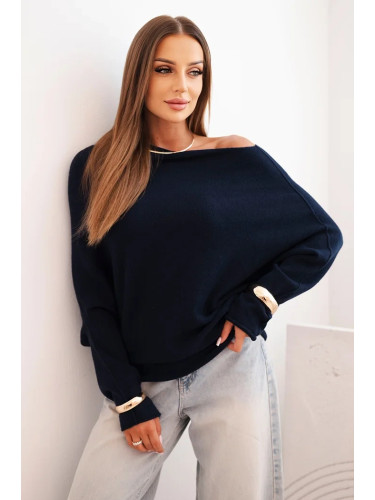Kesi Włoski Women's asymmetrical batwing viscose sweater navy blue