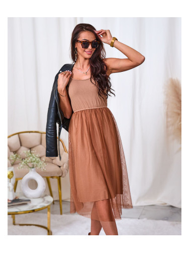 Resti Light brown women's midi dress with tulle