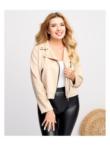 Resti Women's beige eco-suede biker jacket with pockets - Clothing