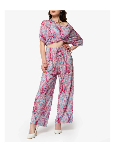 Resti Fuchsia-blue ribbed women's set with print- Clothing