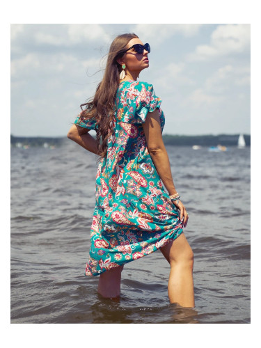 Resti Green women's dress with colorful floral pattern