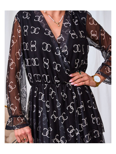 Resti Black mesh midi dress with print