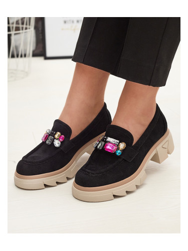 Resti Black openwork women's moccasins with Bokkso decoration- Footwear