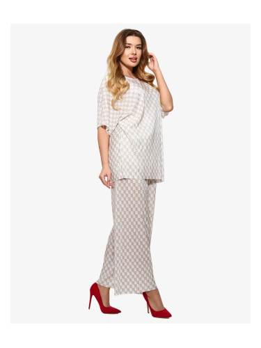 Resti Beige women's pleated patterned set - Clothing