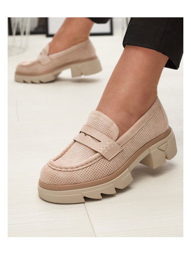 Resti Beige women's openwork moccasins on a solid sole Ejina - Footwear