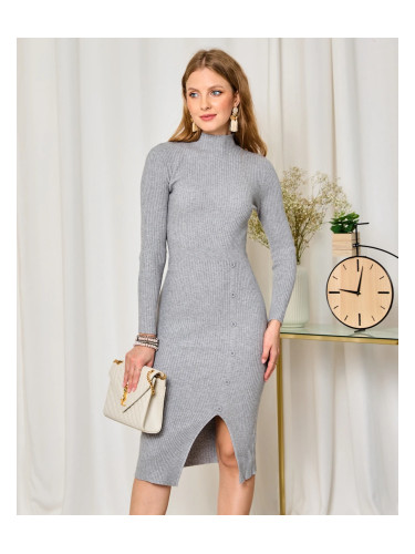Resti Women's sweater dress in gray with half turtleneck