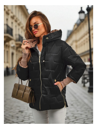 Resti Women's Quilted Jacket with Hood and Cuffs on Sleeves Stone Hollow