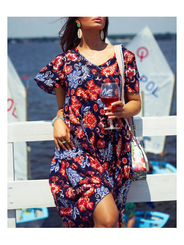 Resti Navy blue women's dress with colorful floral pattern