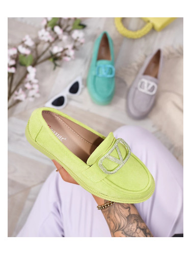 Resti Women's lime green moccasins with ornament Fogras