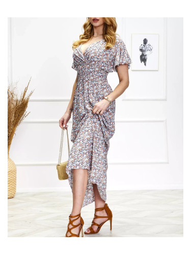Resti Women's floral midi dress in blue and orange - Clothing