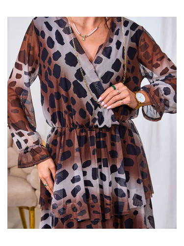 Resti Black and brown mesh midi dress with print