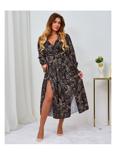 Resti Black and beige patterned women's maxi dress