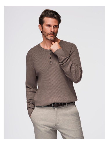 Ombre Men's ribbed sweater with buttons at the neckline - ash