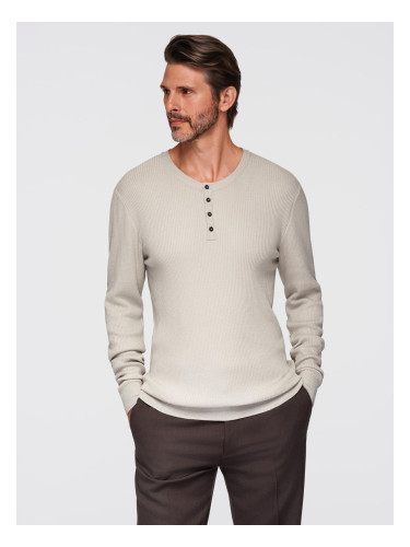 Ombre Men's ribbed sweater with buttons at the neckline - beige
