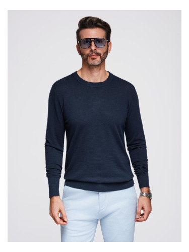 Ombre Men's sweater with round neckline in stretch knit with classic weave - navy blue
