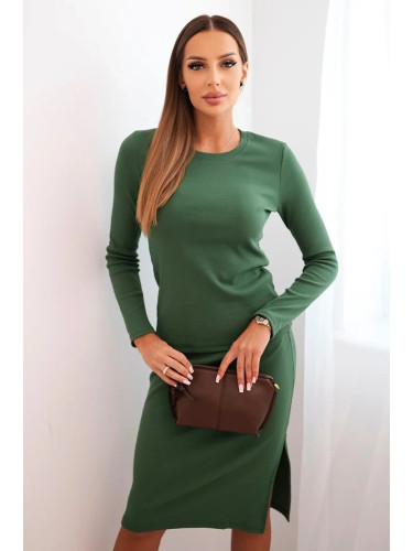 Polski Ladies' cotton set ribbed blouse and pencil skirt dark mint