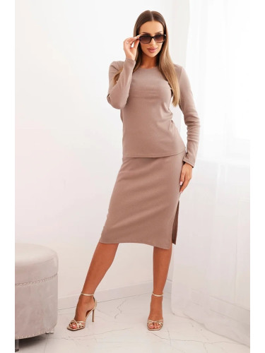 Polski Women's cotton set ribbed blouse and pencil skirt fango