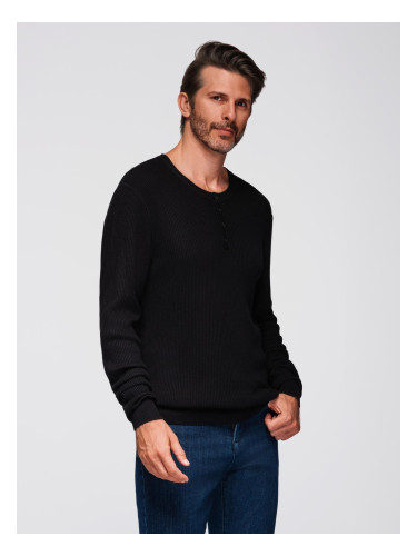 Ombre Men's ribbed sweater with buttons at the neckline - black