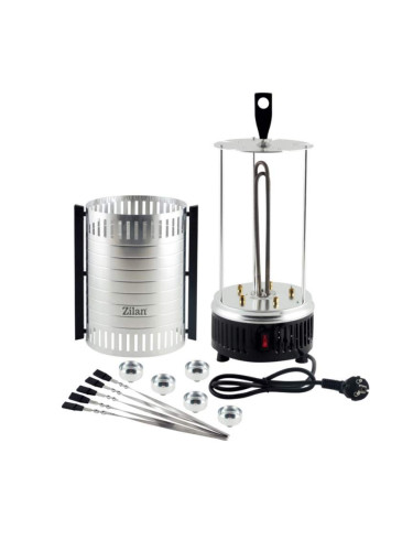 Вертикално барбекю Zilan ZLN5565, 900W, 5 шиша, Керамичен нагревател, Инокс/Черен