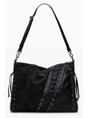 Черна чанта с декоративни връзки