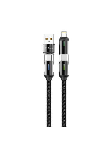 Кабел за данни DeTech DE-55UCI, 4в1 USB-Lightning/Type-C Type-C - Type-C Type-C - Lightning, 1.0m, Черен - 40536