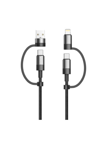 Кабел за данни DeTech DE-54UCI, 4в1 USB-Lightning/Type-C Type-C - Type-C, 1.0m, Черен - 40535