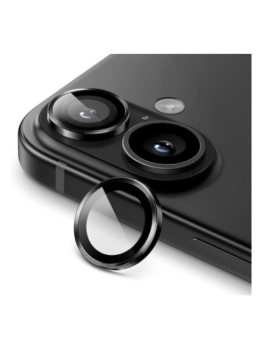 Стъклен протектор с метални рингове за задна камера MBX за Apple iPhone 17, Черен
