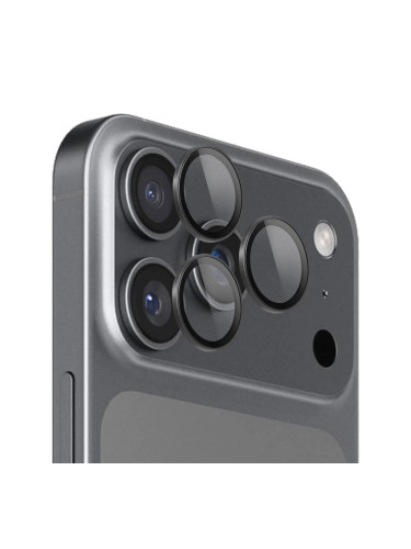 Стъклен протектор с метални рингове за задна камера MBX за Apple iPhone 17 Pro, 17 Pro Max, Черен