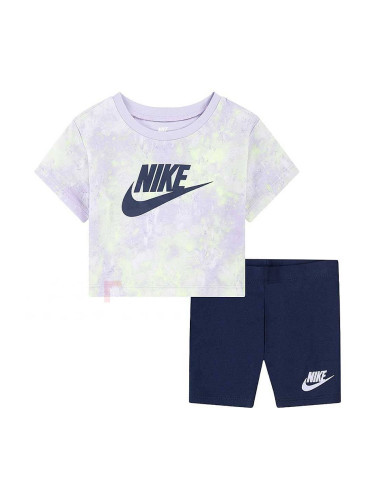 БЕБЕШКИ СПОРТЕН ЕКИП ЗА МОМИЧЕ NIKE G BOXY TEE & BIKE SHORT БЛЕДОЛИЛАВ/ТЪМНОСИН