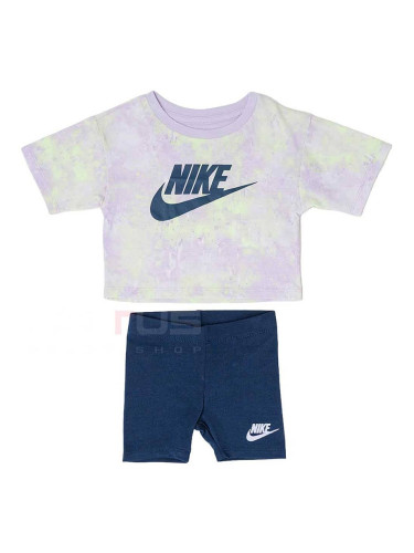 БЕБЕШКИ СПОРТЕН ЕКИП ЗА МОМИЧЕ NIKE G BOXY TEE & BIKE SHORT БЛЕДОЛИЛАВ/ТЪМНОСИН