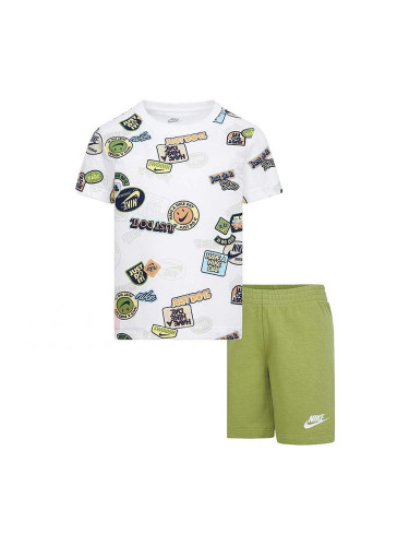 ДЕТСКИ СПОРТЕН ЕКИП ЗА МОМЧЕ NIKE B NSW AOP FT SHORT SET БЯЛ/ЗЕЛЕН