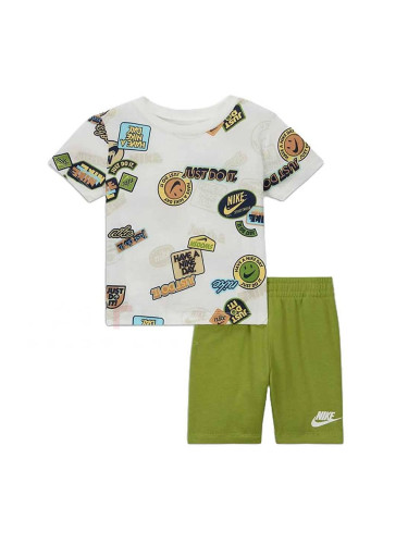 БЕБЕШКИ СПОРТЕН ЕКИП ЗА МОМЧЕ NIKE B NSW AOP FT SHORT SET БЯЛ/ЗЕЛЕН