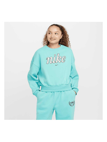 ДЕТСКА БЛУЗА ЗА МОМИЧЕ NIKE FZ5566-338 NSW CLUB FLC BXY CRW GX STAR СВЕТЛОЗЕЛЕНА