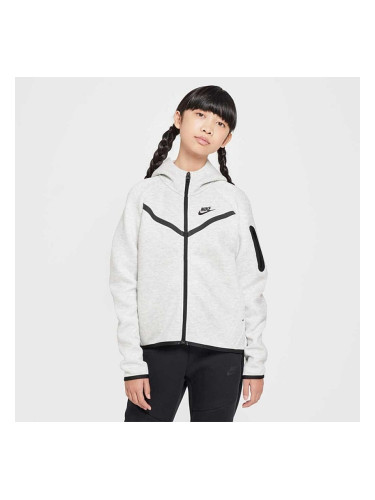 ДЕТСКО ГОРНИЩЕ ЗА МОМИЧЕ NIKE HV8695-013 NSW TCH FLC HD FZ LS PD СИВО