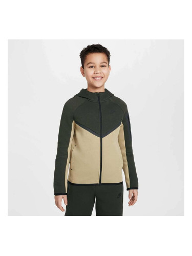 ДЕТСКО ГОРНИЩЕ ЗА МОМЧЕ NIKE HV5867-298 NSW TCH FLC FZ PD ТЪМНОЗЕЛЕНО/СВЕТЛОКАФЯВО