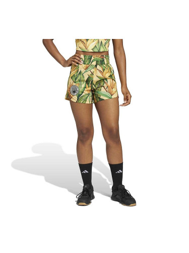 ДАМСКИ КЪСИ ПАНТАЛОНИ ADIDAS JD6278 FARM SHORTS ЗЕЛЕНИ/ЗЛАТИСТИ